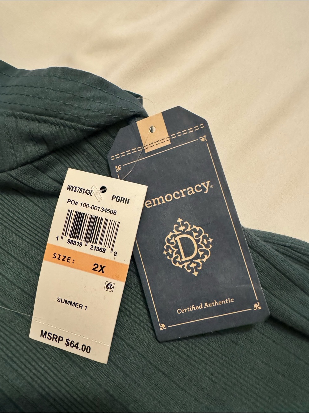 Democracy Teal Ribbed V-Neck Ruffle Sleeve Top - Picture 5 of 7